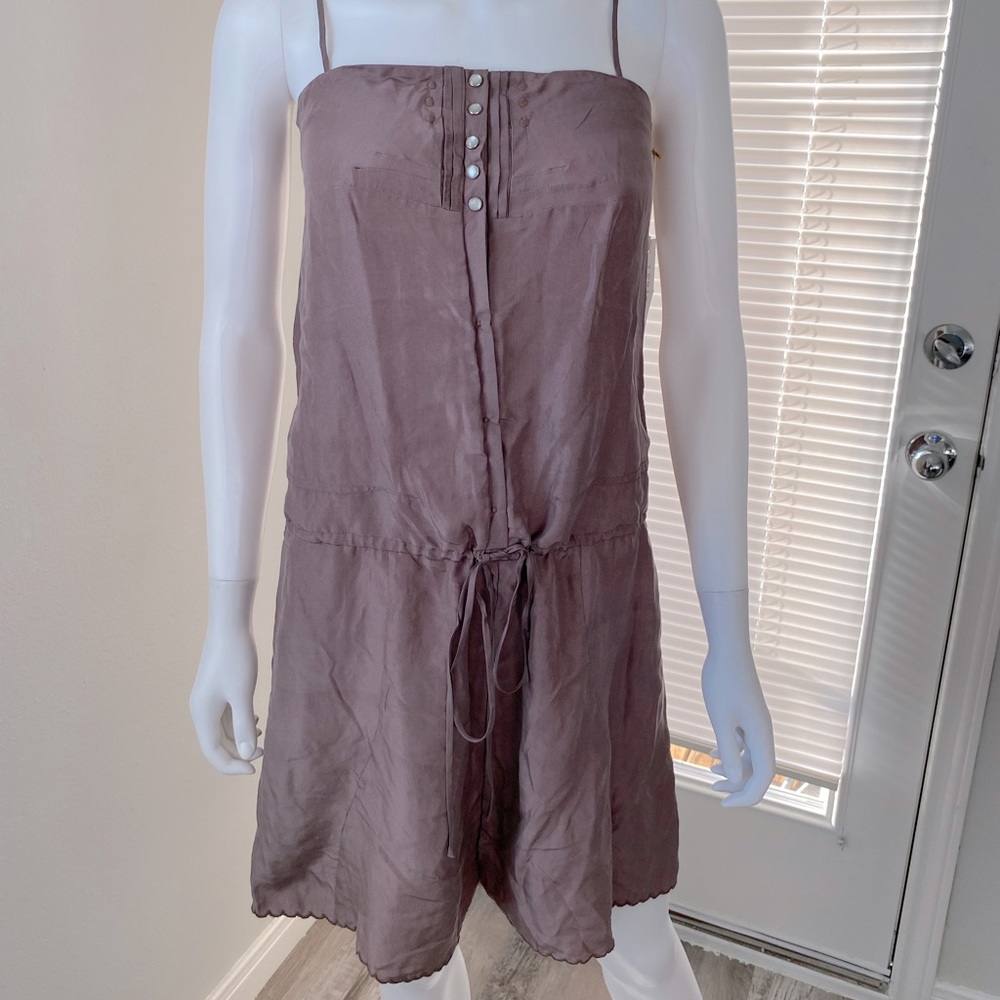 NWT Lerario Beatriz Strappy Satin Romper Taupe SZ 2 with Snap Buttons upfront